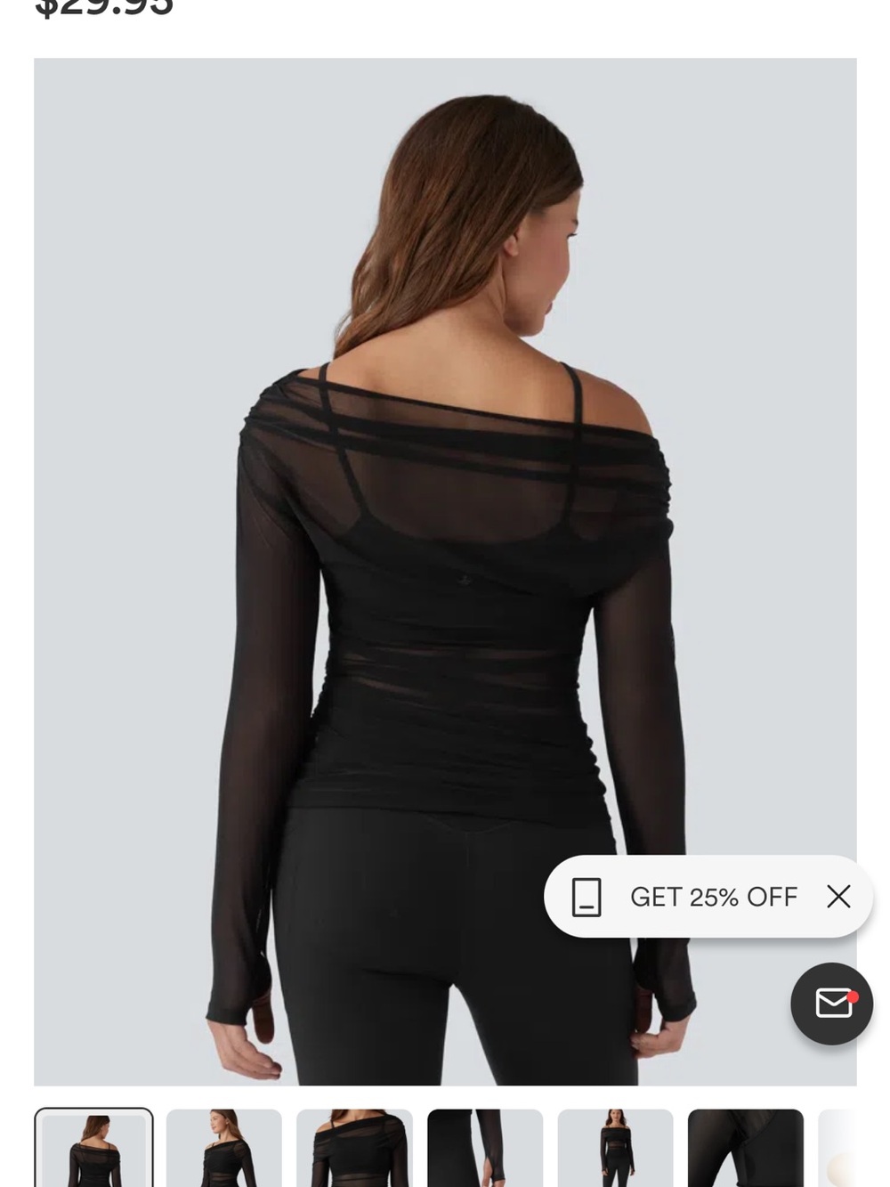 HALARA Black Off-Shoulder Sheer Mesh Long-Sleeve Top - Picture 4 of 7